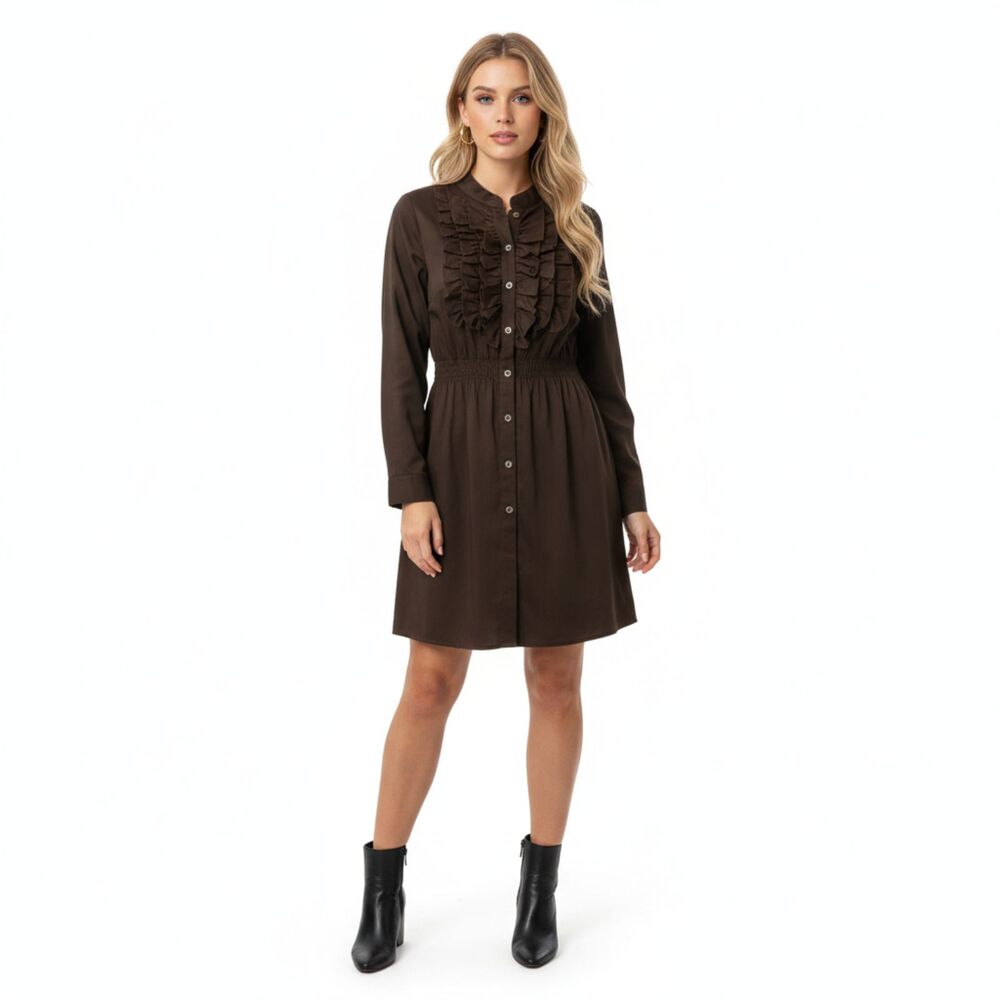 MG Originals Dress Women's Size L Brown Long Sleeve Ruffle Retro Y2k Grunge